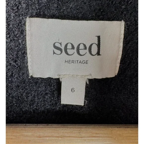 Seed Heritage Wool blend open tailored mid length Coat black money 90s sz 6 - Picture 2 of 6